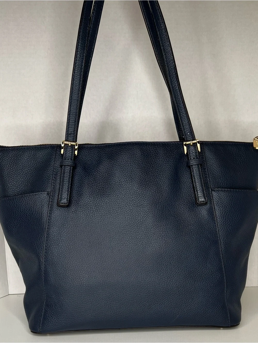 Michael Kors Navy Pebbled Leather Tote with Gold Hardware - Picture 2 of 9
